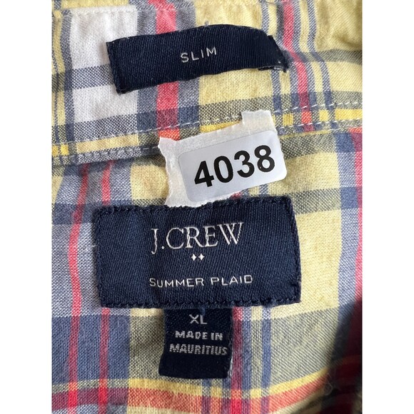 J Crew Men's Summer Plaid Slim Long Sleeve Button Down Shirt Yellow Blue Size XL - Picture 9 of 9